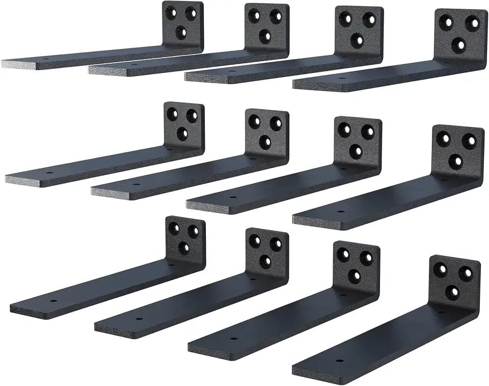 NEODROP 4 Inch Floating Shelf Brackets, Heavy Duty Hidden Bracket for Wall, Mantel, Bookshelves, Black Powder Coated Steel, 12-Pack