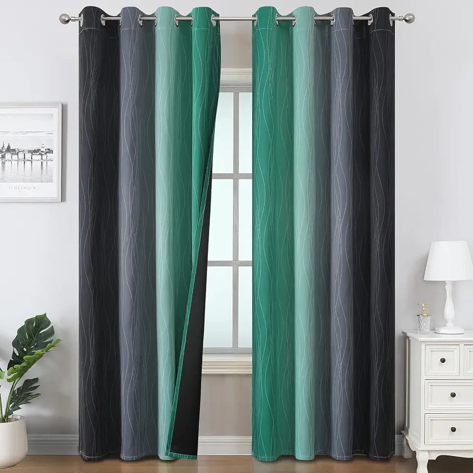 Estelar Textiler Black and Green Ombre Blackout Curtains 84 Inches Long