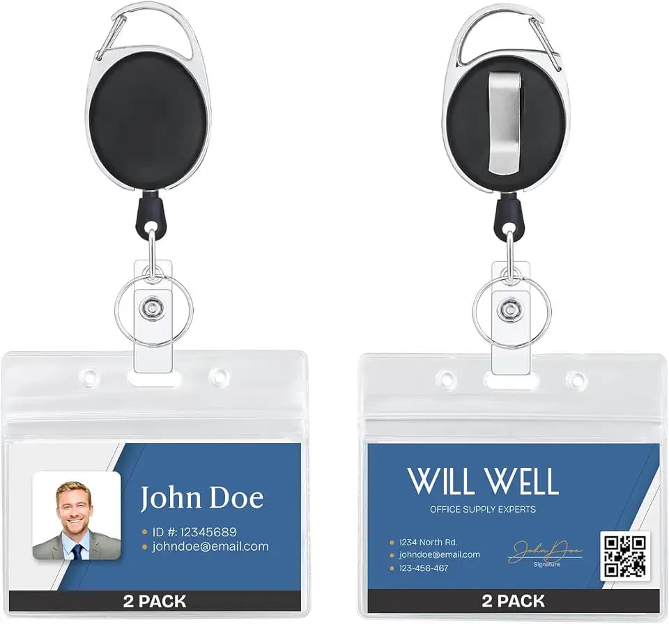 Will Well Durable ID Badge Holder Retractable 2 Pack - Horizontal - Black