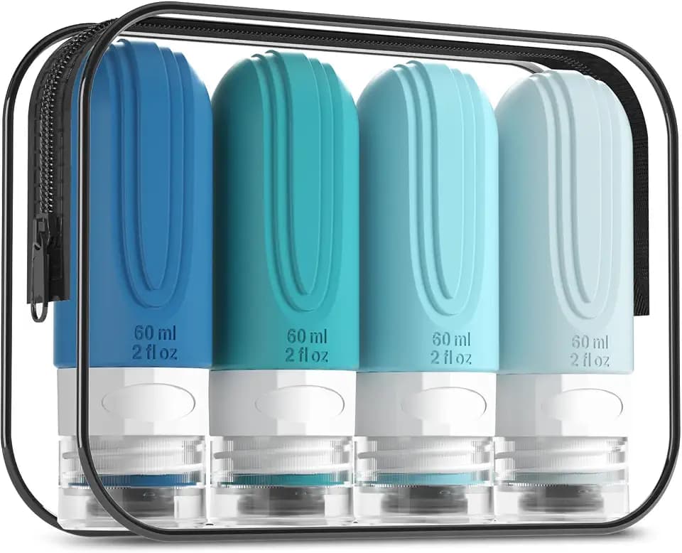 Mrsdry Travel Bottles for Toiletries, Tsa Approved 2oz Travel size Bottles, BPA Free Leak Proof Travels Toiletry Containers, Traveler Accessories with Toiletry Bag for Shampoo Liquid (4 Pack)