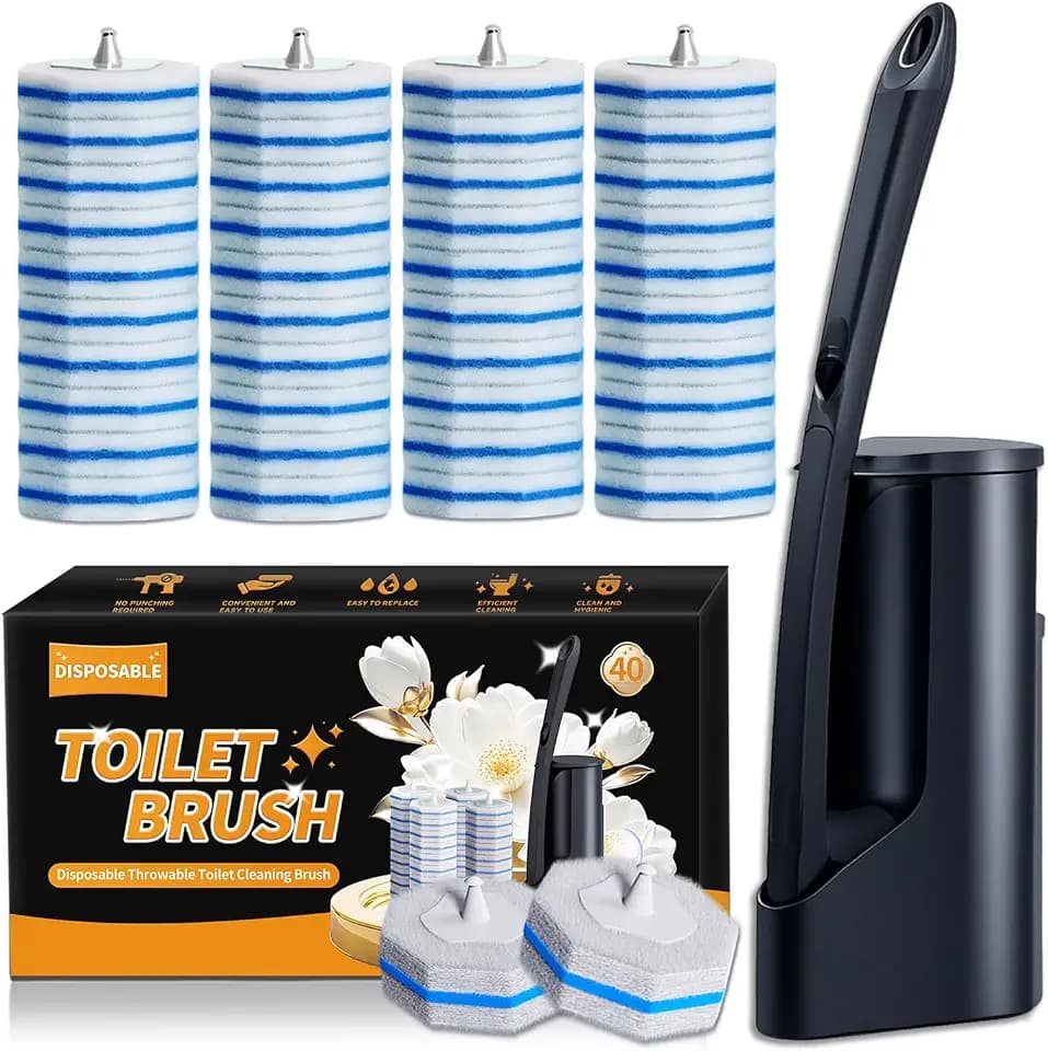 Disposable Toilet Brush - Toilet Bowl Cleaner, Toilet Cleaning Supplies, Toilet Brush with Holder, Toilet Bowl Cleaner Wands,40 Refills for Toilet Cleaning and Hygienic Bathroom Maintenance