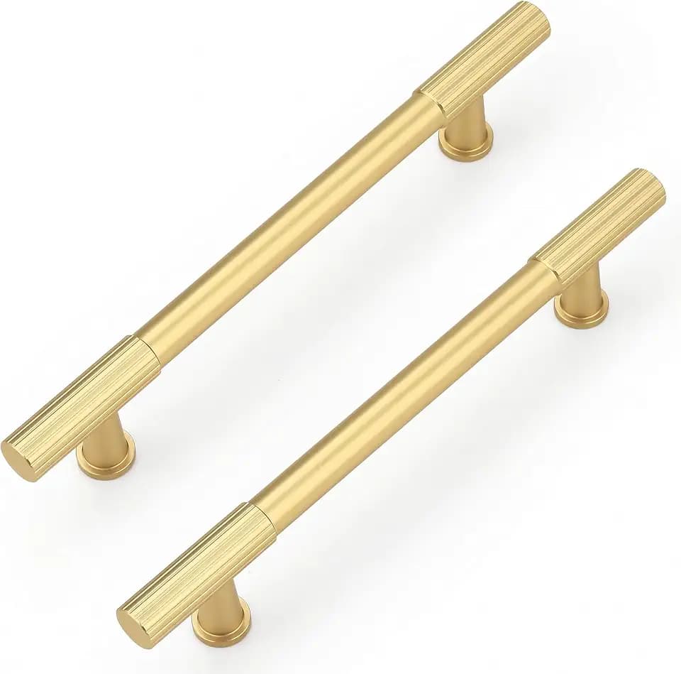 10 Pack 5 Inch (128mm) Hole Centers Gold Solid Cabinet Handles and Drawer Pulls - Cabinet Pulls for Modern Kitchen, Bathroom, Cupboard, Dresser, Closet