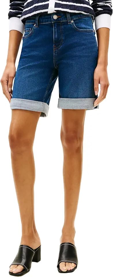 Tommy Hilfiger Women's Mid Rise 9" Denim Shorts with Stretch Bermuda Shorts