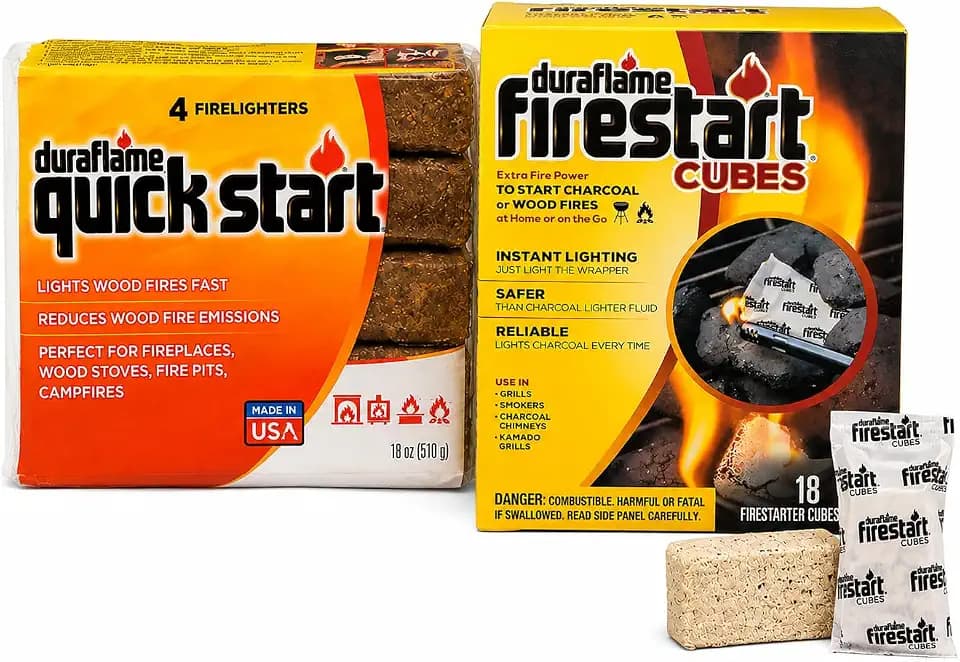 Duraflame Fire Starter Bundle – Firestart Cubes Firelighters 18 Pack & Quick Start Firelighters 4 Pack for Grills, Smokers, Fire Pits, Fireplaces and Campfires