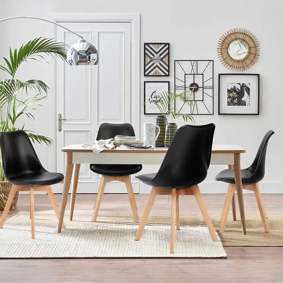 OLIXIS Modern Dining Chairs Set of 4, Plastic Kitchen Chairs with Wood Legs