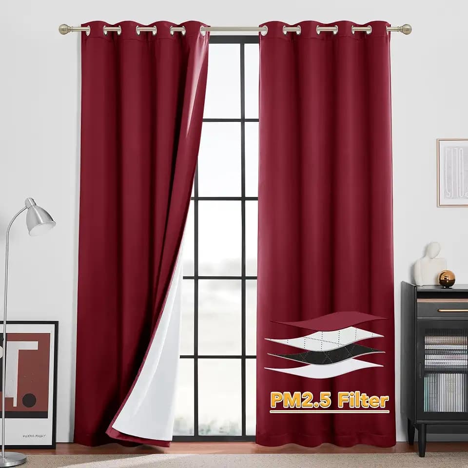 RYB HOME Soundproof Blackout Thermal Dust Particle Filtering Curtains