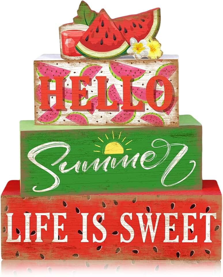 Britimes Tiered Tray Decor Set, 4 Pack, Wooden Table Sign, Watermelon