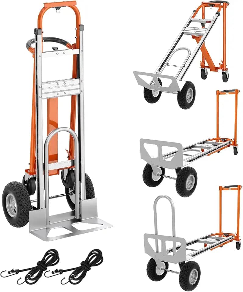 4 in 1 Convertible Hand Truck, Aluminum Hand Trucks 1000 Lb Capacity, Convertible Hand Truck with Wheels, Elastic Straps, Hands Dolly Heavy Duty for Home, Warehouse, Supermarket, Office