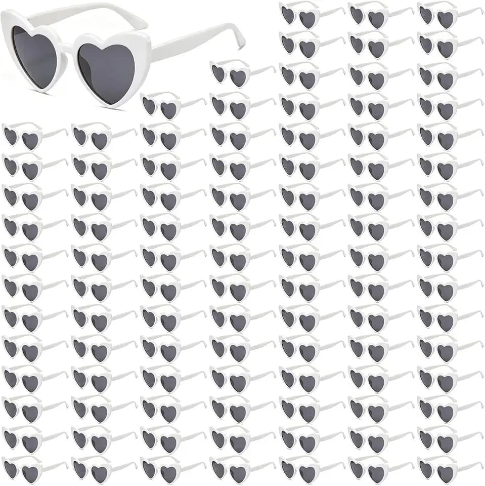 50/100 Pack Heart Shaped Cat Eye Sunglasses Bulk for Women Heart Sunglasses for Bachelorette Party