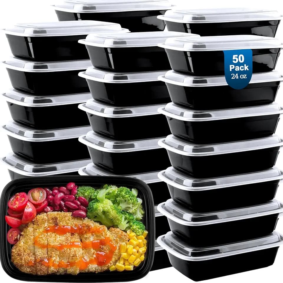 vivigu 50 Pack (100-Piece) Meal Prep Containers 24 oz, Leakproof Plastic Food Storage Containers with Lids, Disposable To Go Food Containers, BPA-Free, Stackable, Microwave, Dishwasher & Freezer Safe