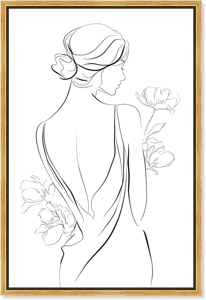 Blossoming Floral Contour Canvas Print Minimalist Wall Art by Art Remedy, Gold Frame, 20 x 30