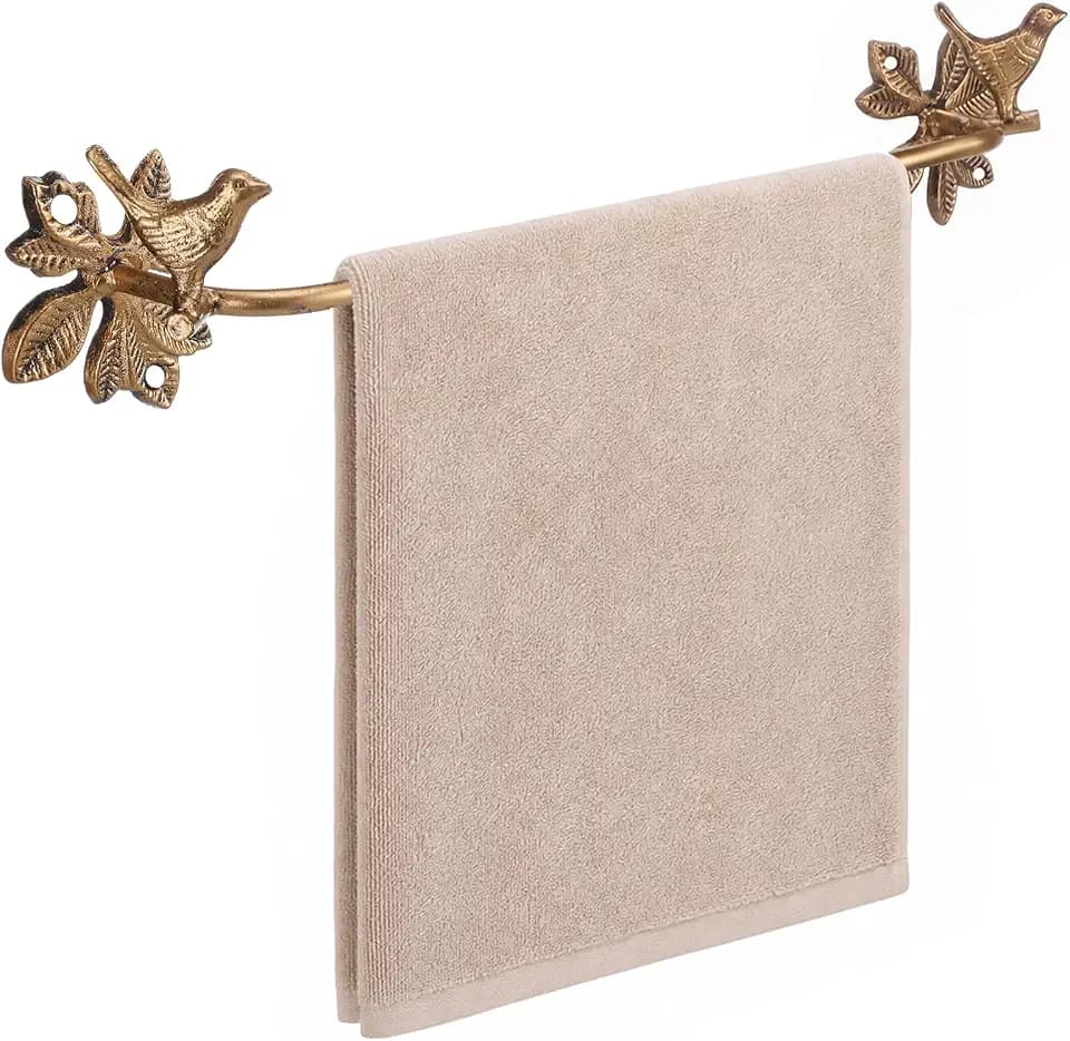 12 in Bird Antique Brass Towel Bar Vintage Gold Bathroom Towel Rack