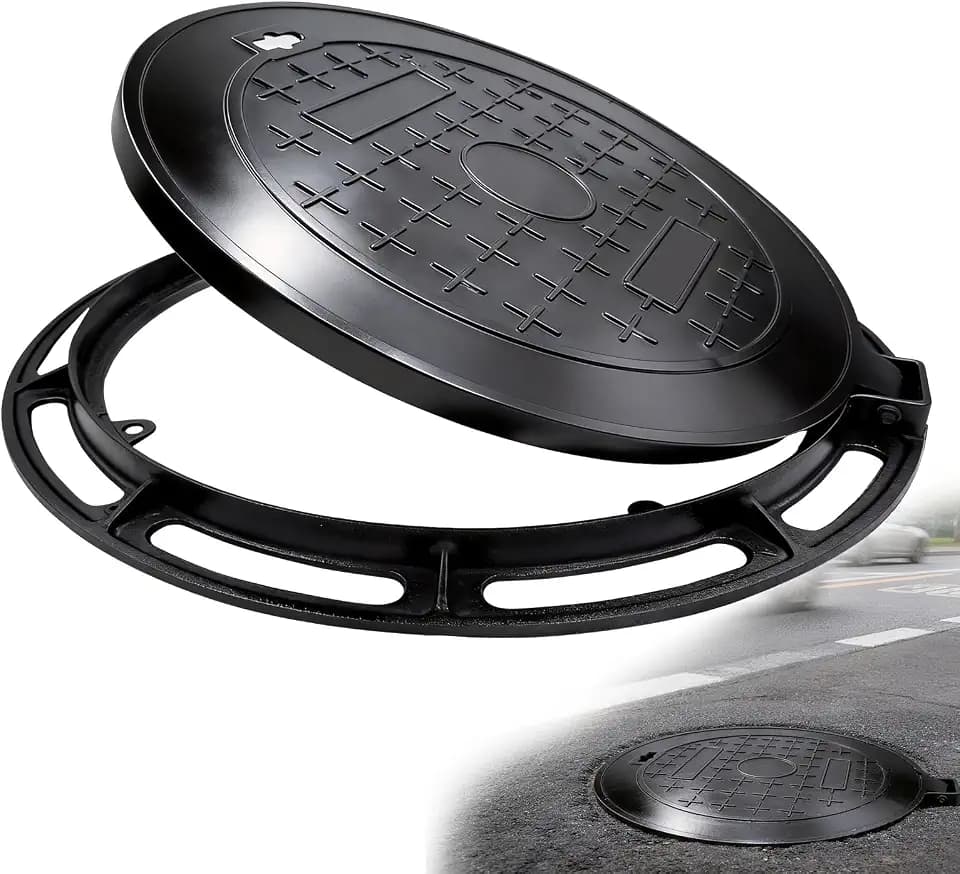 TONGMO 23.6 in Cast Iron Manhole Cover and Frame, B125 Ductile Iron Build