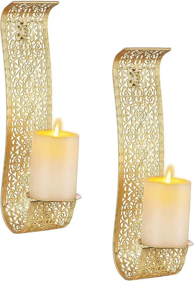 Sziqiqi Gold Wall Candle Sconces for Pillar Candle, Wall Art Decor Set of 2
