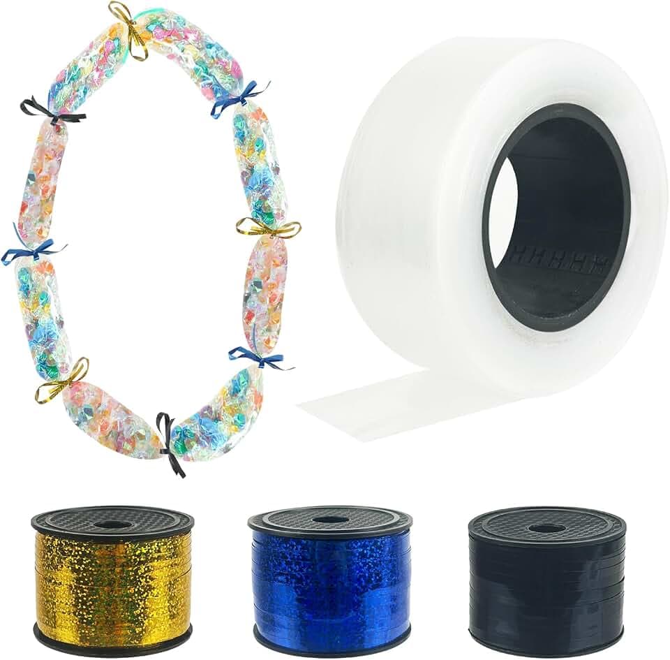 CIEOVO 1 Roll Poly Tubing, 2 Inch x 328 ft Clear Graduation Candy Candy Lei Tubing Lei Making Kit and 3 Rolls Ribbon Making Kit for Graduation Packing Snacks Candy DIY Graduation Party Gift Lei Kit