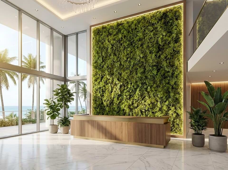 Artificial Moss Wall Panels Outdoor UV Resistant – 5 Pack 3ft x 3ft Faux Green Wall Panels (45 Sq Ft Total) for Indoor Outdoor Decor, Backdrop, Office, Patio – Realistic Multi-Tone Moss by Green Label