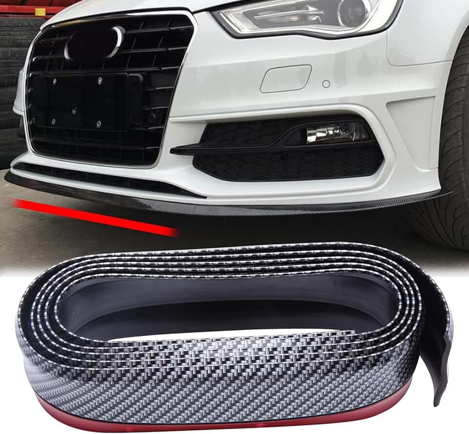 JMTBNO Universal Frontspoiler Lippe, 2.5 M Gummi Tuning Stoßfänger Aufkleber Front Stoßstangenschutz Protector Lip Splitter Spoiler Kohlefaser für Auto LKW SUV