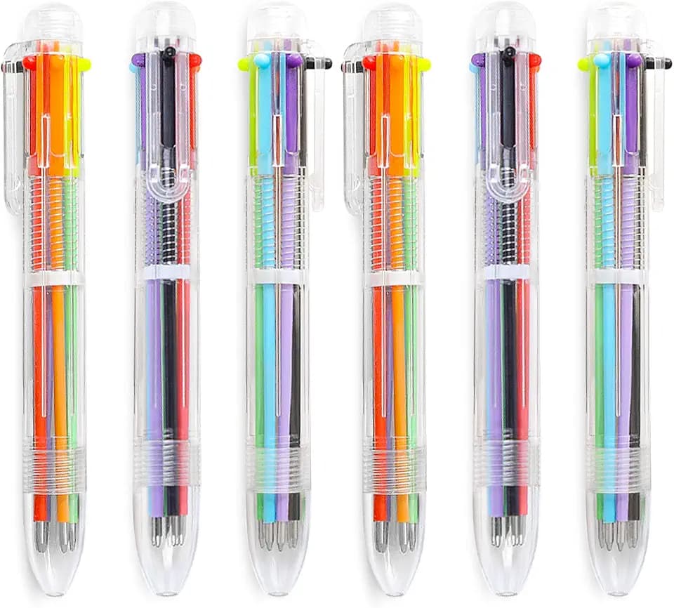Hutou 6 Pack 0.5mm 6-in-1 Multicolor Ballpoint Pens, Kids Party Favors Pen