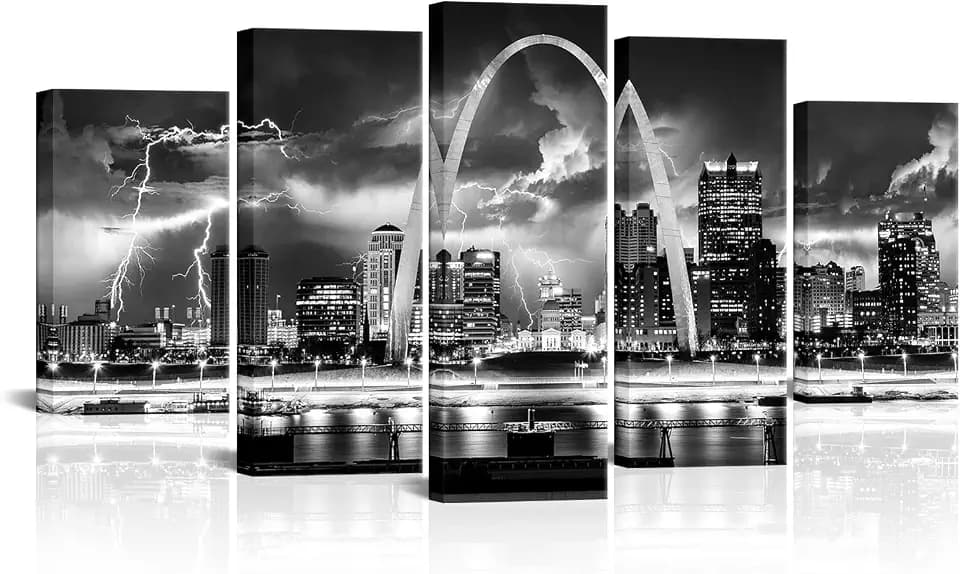 FuShvre St Louis Wall Decor Skyline Canvas Art Pictures Black and White City Prints Living Room Bedroom Framed Large