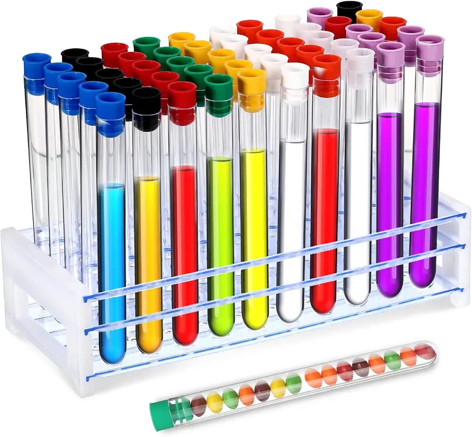 Halloween Test Tubes with Rack 50 Pcs 16 x 150 mm Clear Plastic with Lids