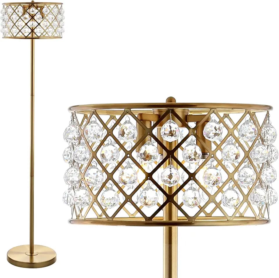 JONATHAN Y Elizabeth 60" 3-Light Crystal Metal Drum Floor Lamp, Brass Gold