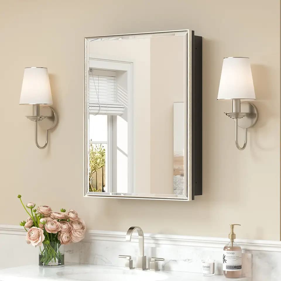 Keonjinn 20" x 26" Brushed Nickel Medicine Cabinet with Mirror, Aluminum