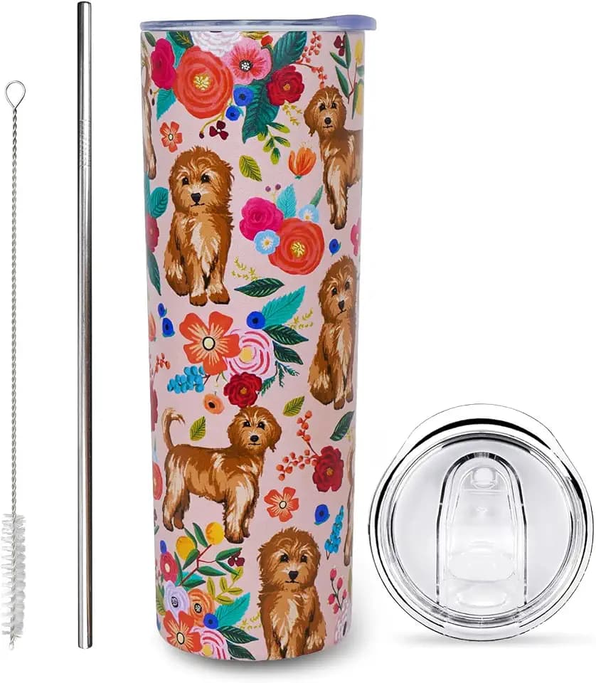 Goldendoodle Gifts for Women Cute Dog Tumbler Coffee Cup for Women Goldendoodle Travel Mug 20 Oz Stainless Steel Insulated Water Bottle With Lid and Straw
