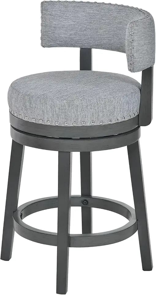 COLAMY Swivel Counter Height Bar Stools Set of 1, 25 Inch Modern Upholstered Kitchen Island Barstools with Back, Wood Swivel Bar Chairs for Counter Bar Dining Room, Grey