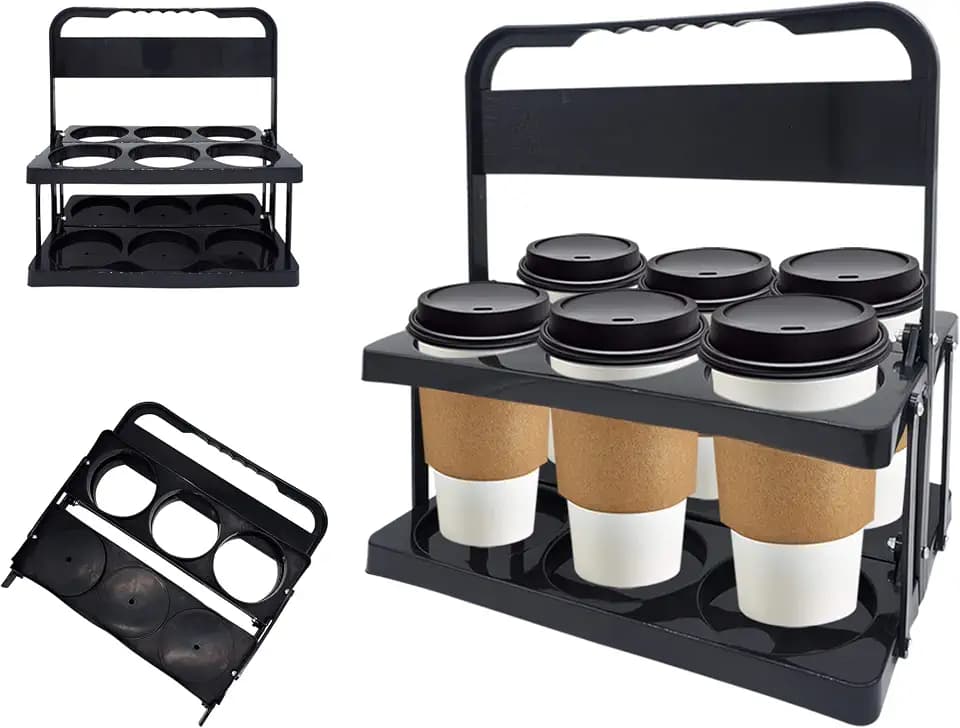 Drink Carrier with Handle, Reusable & Sturdy - for Large Beverages & Food Delivery Use (Black)
