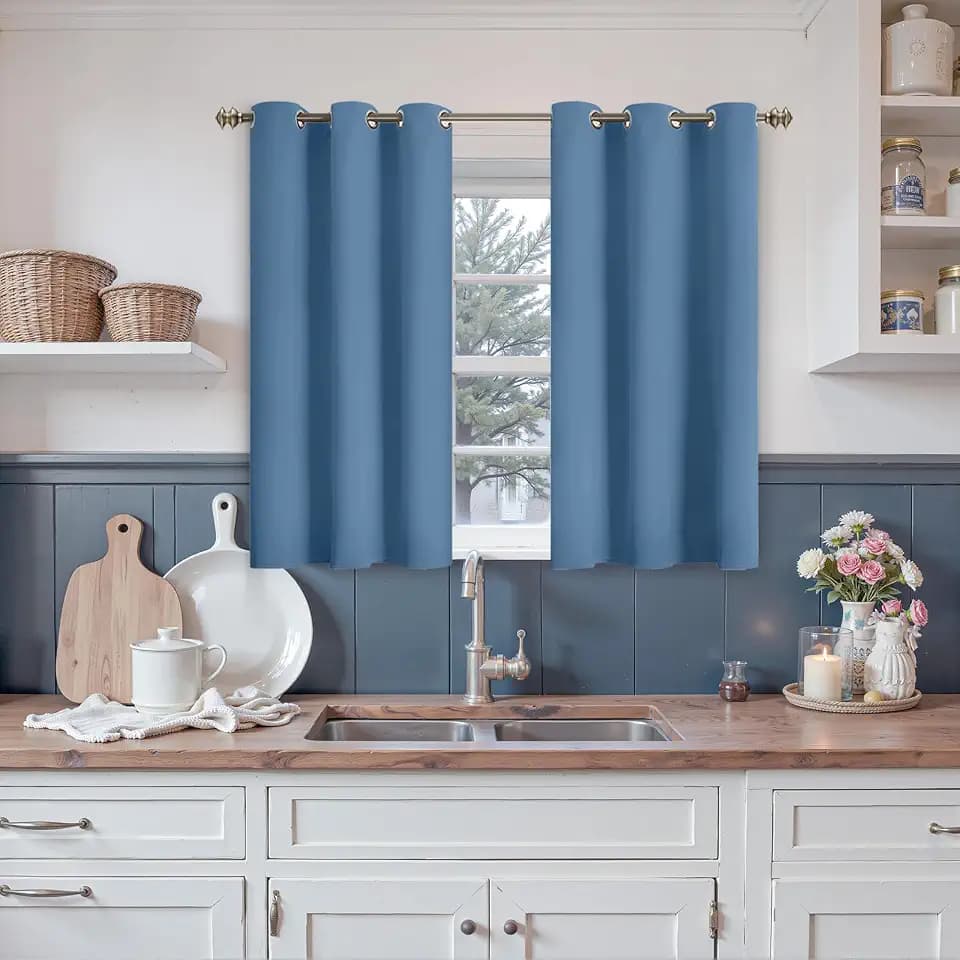 YoungsTex Light Blue Blackout Curtains 40 Inch Length for Kitchen Window - Thermal Insulated Drapes with Grommet Room Darkening Privacy for Bathroom Bedroom, 2 Panels, 42 x 40 Inch