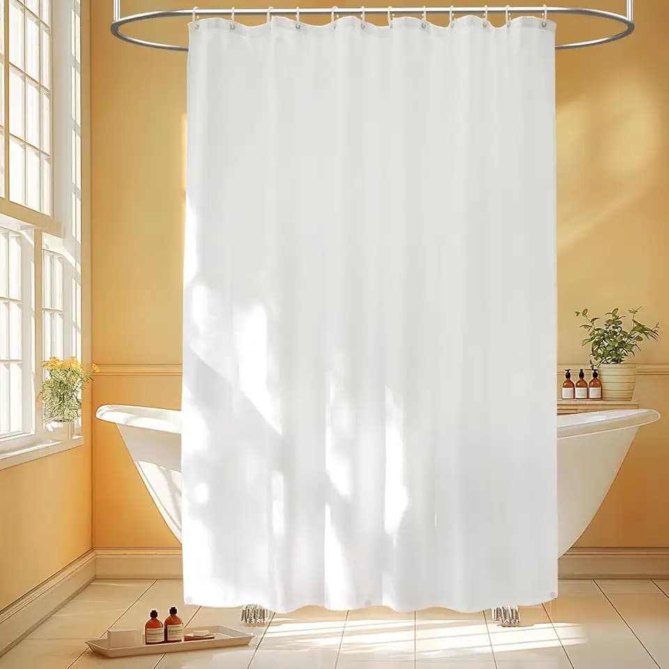 Seenus Waterproof Fabric Shower Curtain Liner with 3 Weighted Magnets, 72 x 90 Inch White Washable Shower Curtain Tall, Extra Long Cloth Shower Liner for Bathroom