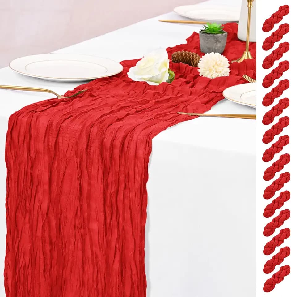 15 Pack Red Table Runner 17 x 108inch Cheesecloth Table Runner Boho Gauze Table Runners Rustic Sheer Fabric Cheese Cloth Table Runners for Wedding Party Bridal Shower Farmhouse Thanksgiving Decor