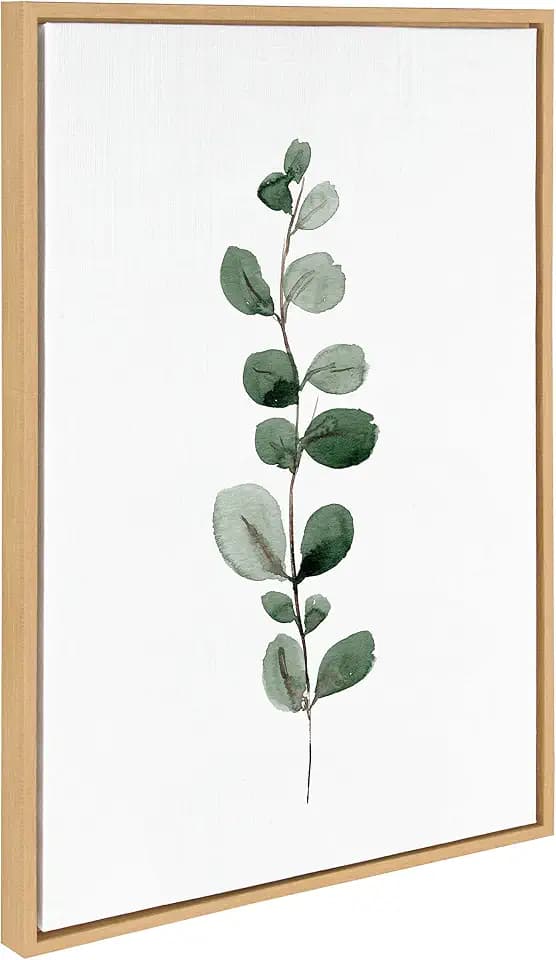 Kate and Laurel Sylvie Eucalyptus 1a Framed Canvas Wall Art by Maja Mitrovic of Makes My Day Happy; 23x33 Natural; Botanical Accent for Wall
