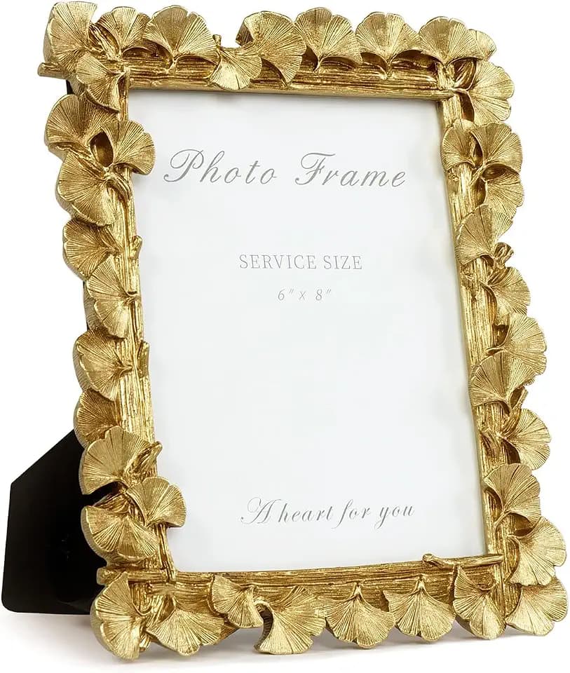 Cuspin 6x8 Picture Frame Gold Vintage Ornate Ginkgo Leaf Resin Photo Frame