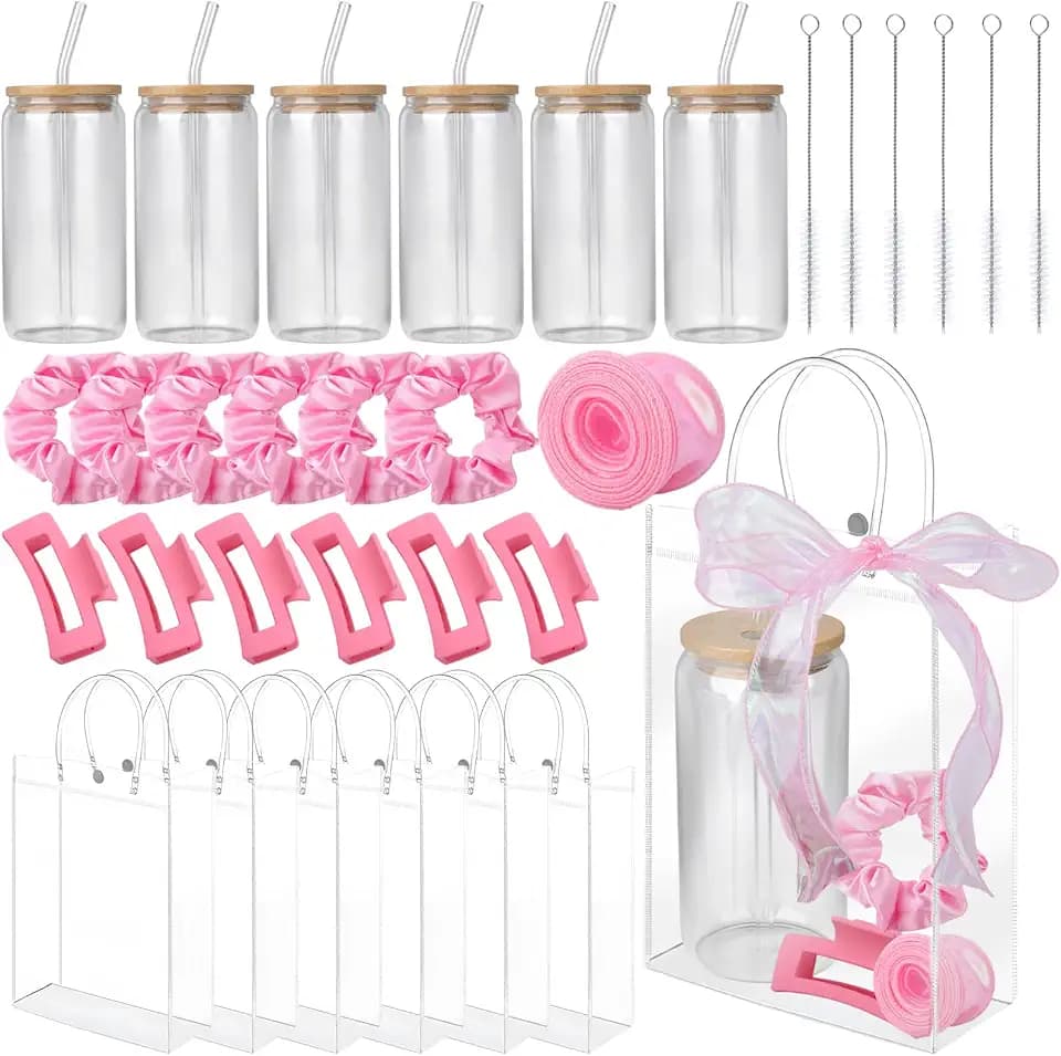 25 Pcs Sleepover Party Supplies for Girls, Pink Spa Birthday Party Supplies with Cups Clips Scrunchies Gift Bags Ribbon, Slumber Party Supplies for Girl Decorations Bow Party Favors for Girls
