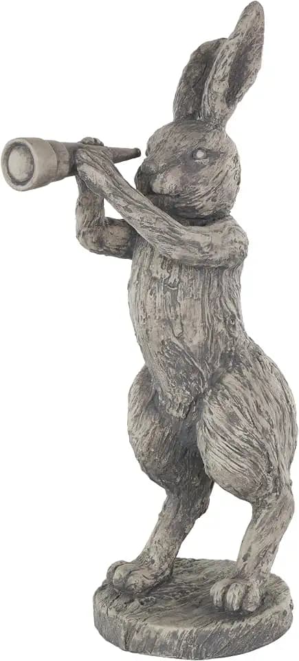 Deco 79 Polystone Rabbit Textured Sculpture with Telescope, 8" x 12" x 22", Gray