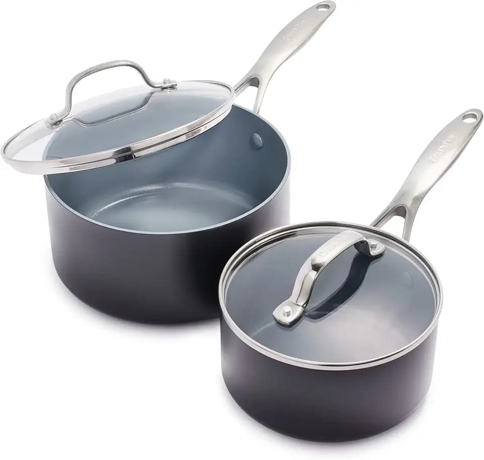 GreenPan Valencia Pro 2 Piece Ceramic Saucepan Set, 1.6QT & 3.3QT with Lids