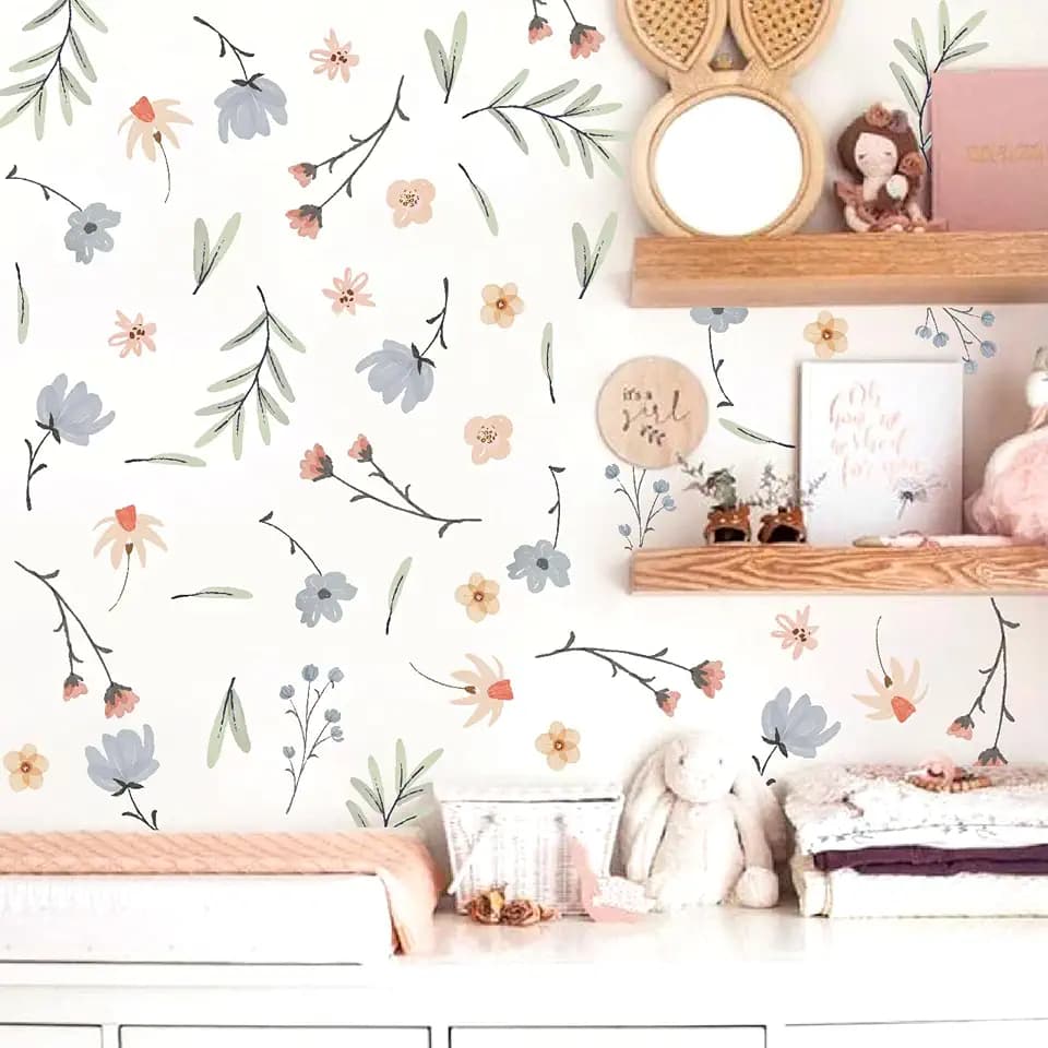 Boho Flower Wall Stickers Small Floral Leaf Decal Girls Room Wall Art Mural