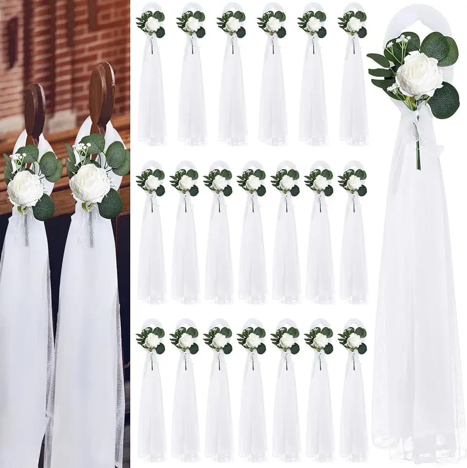 20 Sets Wedding Aisle Decorations, 39.4 Inches, White Flowers
