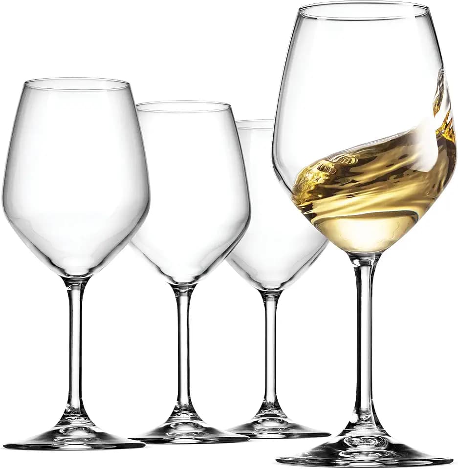 Bormioli Rocco 14.75 oz White Wine Glasses (Set Of 4): Crystal Clear Star Glass, Laser Cut Rim For Wine Tasting, Elegant Party Drinking Glassware, Restaurant Quality