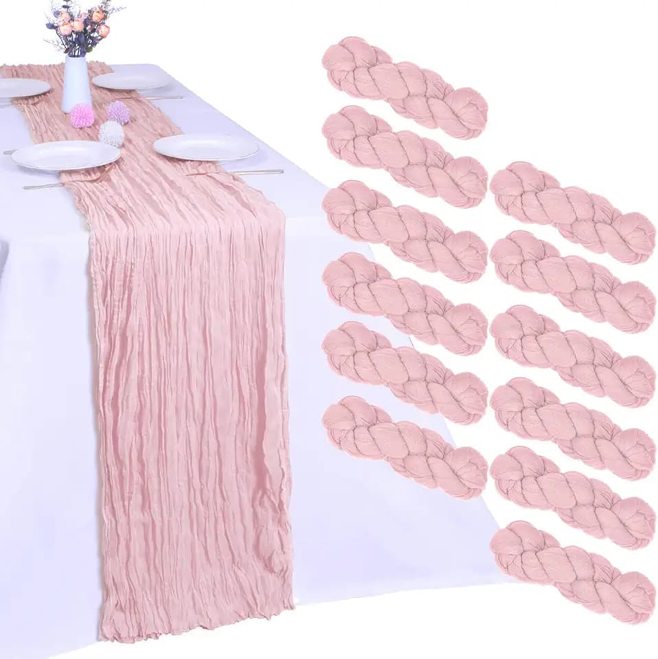 12 Pack Pink Cheesecloth Table Runner 35 x 120 Inch