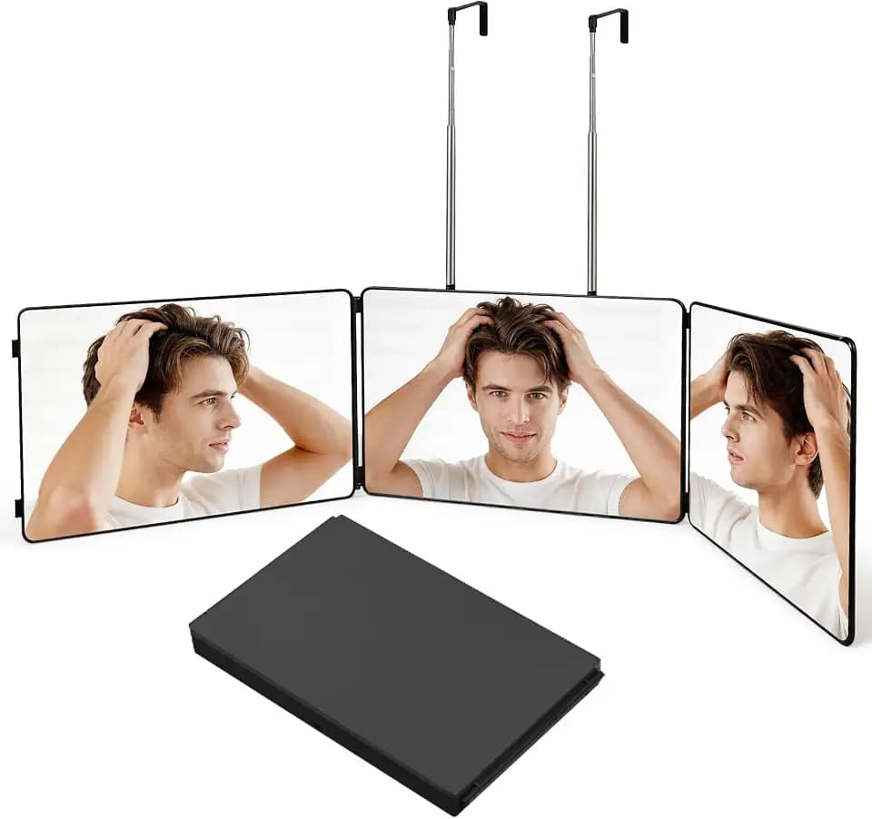 3 Way Mirror for Self Hair Cutting-360° Barber Self Cut Trifold Mirror