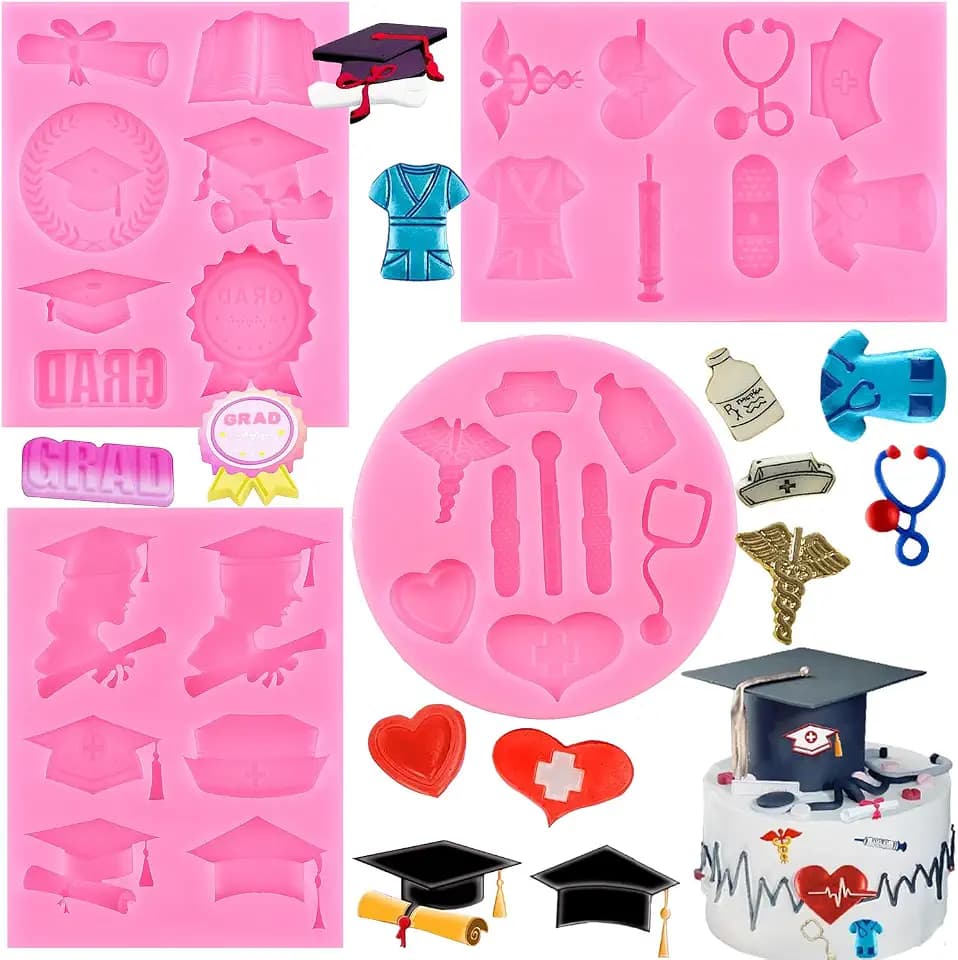 Nurse Graduation Fondant Molds Medical Silicone Mold Set Of 4