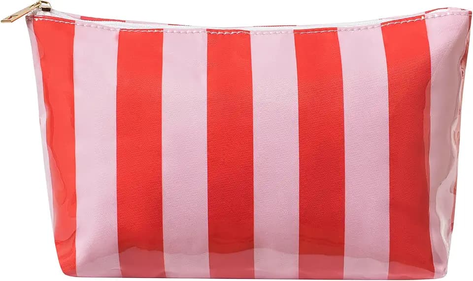 RSRSLEII Large Waterproof Travel Striped Makeup Bag(06 Orange-red)