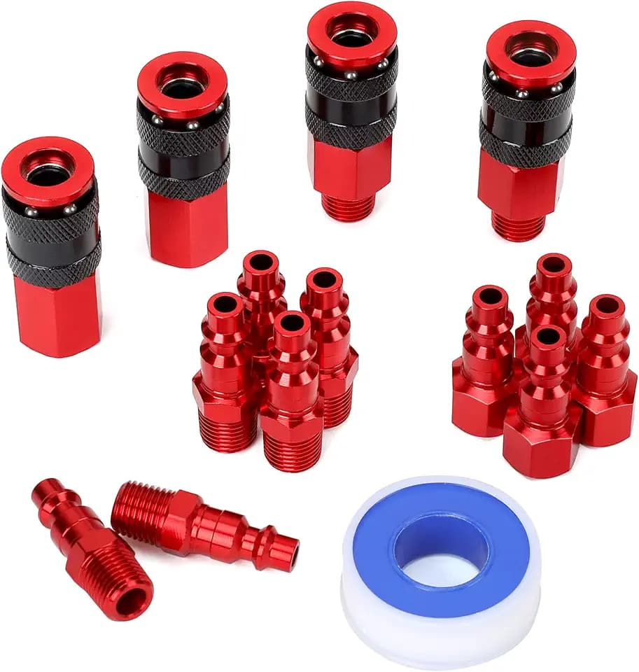 Aluminum Air Fittings, 1/4" NPT, 15 Pieces, Red