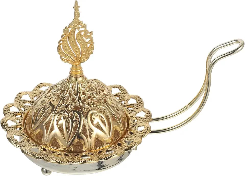 Vintage Arabic Incense Burner, Metal Incense Oud Burner Bakhoor Arabian Diffuser Frankincense Cone Charcoal - Stove Cover and Stove Bowl - Home Decoration Gold