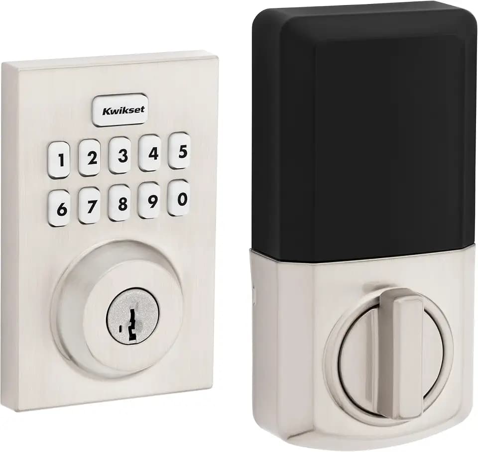 Kwikset Powerbolt 250 10-Button Keypad Satin Nickel Contemporary Electronic Deadbolt Door Lock, Featuring Convenient Keyless Entry, Customizable User Codes and Auto-Locking