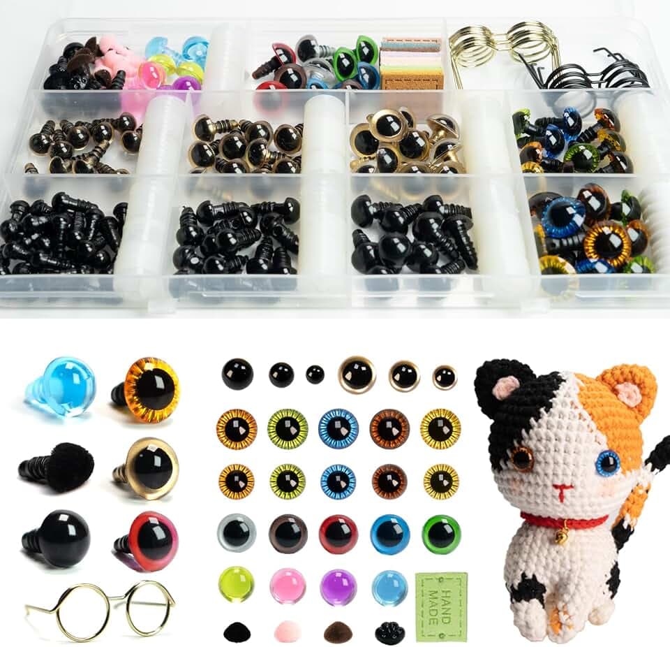 SEVENSUN 266 PCS Safety Eyes for Crocheting, Crochet Safety Eyes and Noses for Amigurumi Crochet Animals Craft Doll Eye Glasses