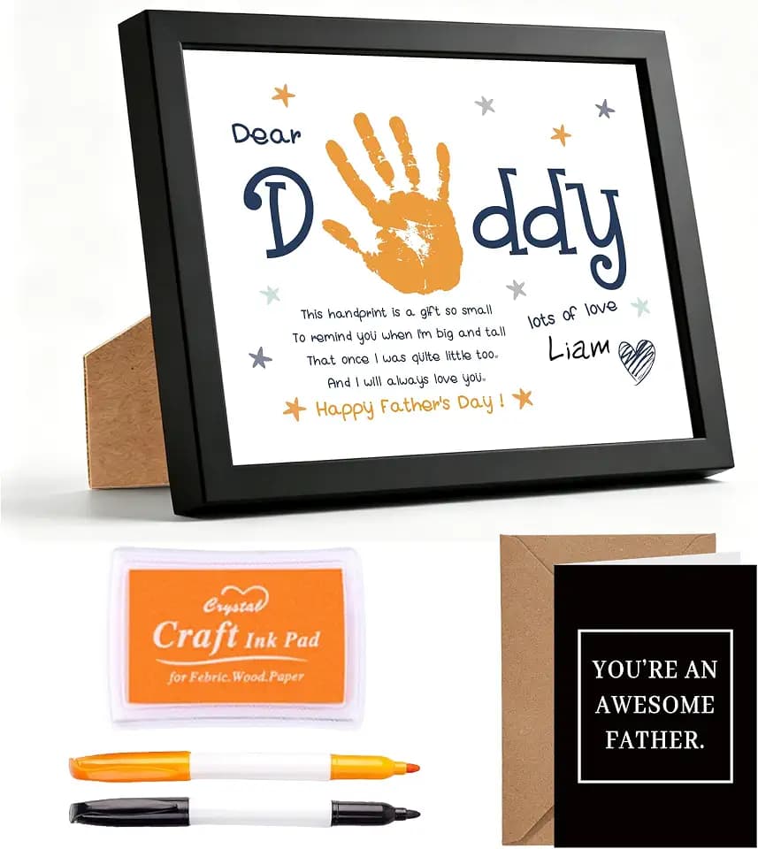 Happy Father’s Day Handprint Kit with Framed, 8x10 Inch DIY Family Keepsake Craft, Handprint Father's Day Present, Personalized Present for Dad from Daughter & Son, Family Supplies, Y05