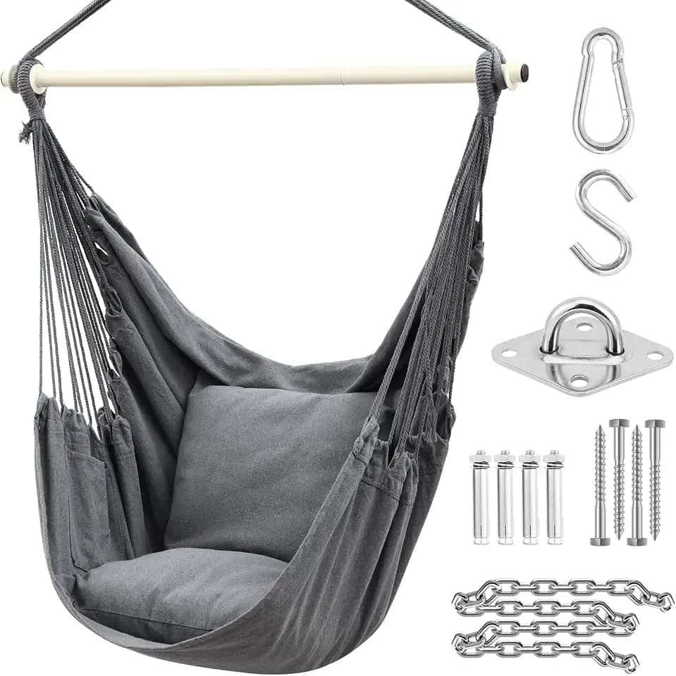 Ohuhu Hängesessel Outdoor mit 2 Kissen und Deckenhaken-Kit bis 150 kg XL